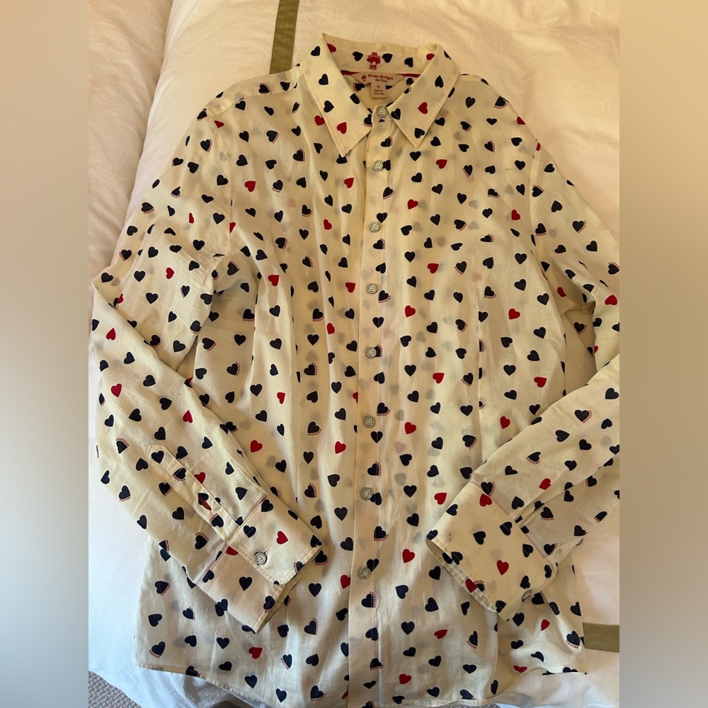 BROOKS BROTHERS White Button Down with Hearts, amazing worn condition, size 12